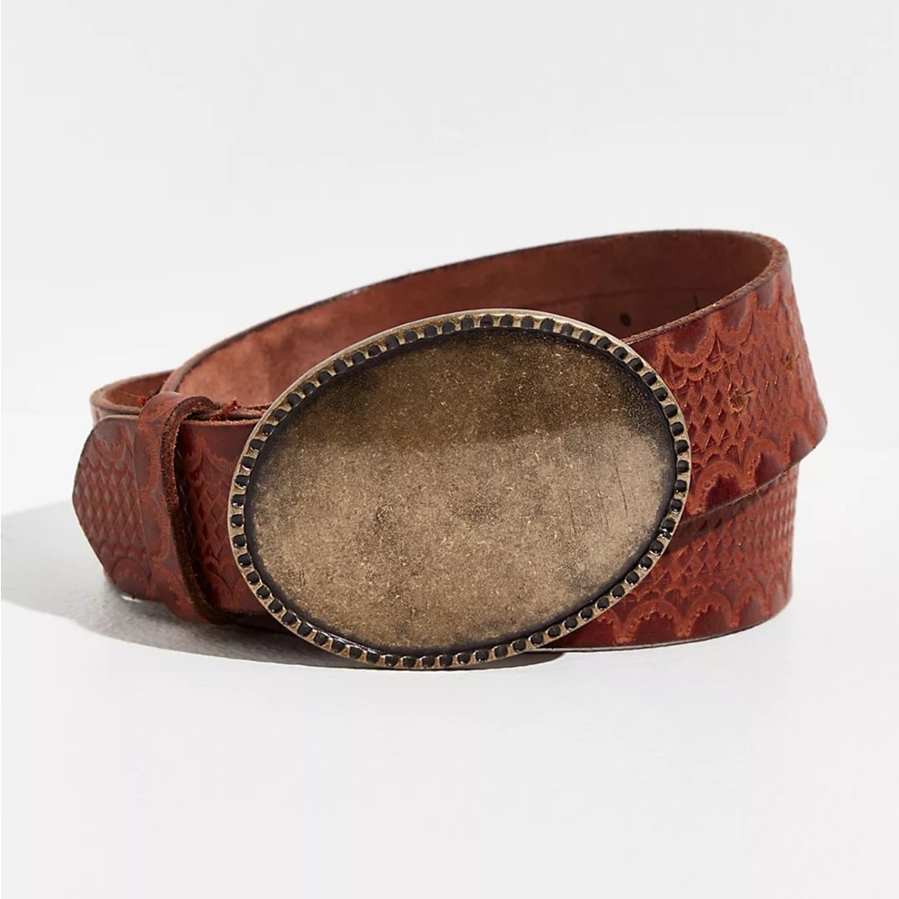 Free People Brown Textured Leather Belt